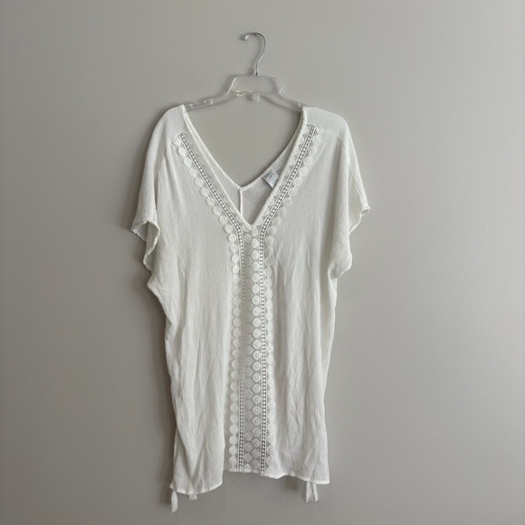 Kona Sol White V-Neck Tunic Swim Cover-up Size M - Picture 1 of 5